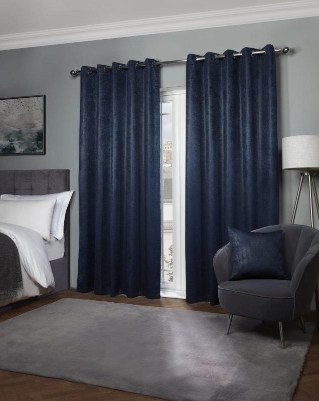 Ambiance - Thermal Blackout Eyelet Curtains in Navy Blue